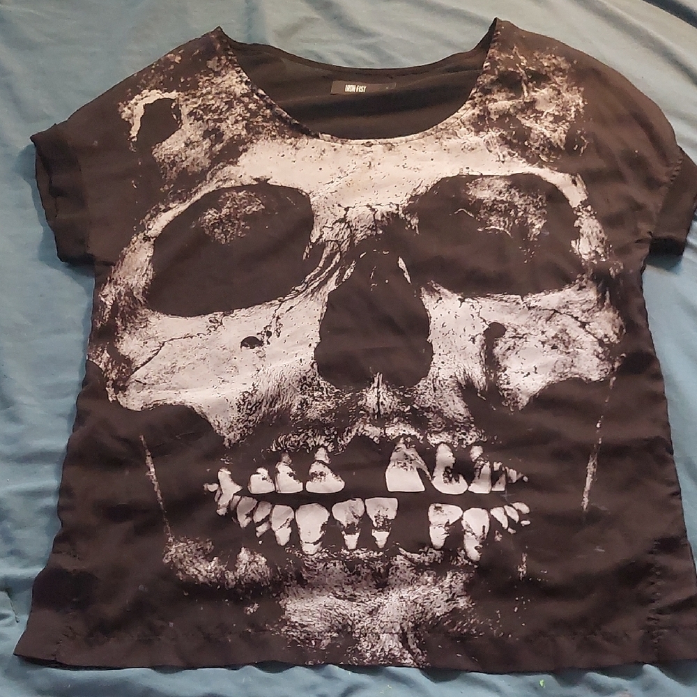 Sheer Black Skull Graphic Blouse
